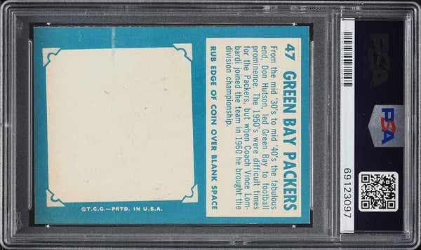 1961 Topps FB Card # 47 Green Bay Packers TEAM CARD HOF PSA 8 NM-MT (MGD2)