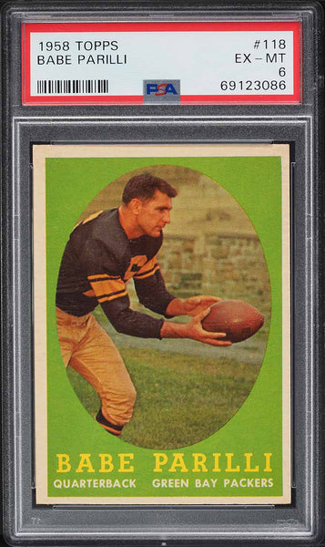 1958 Topps FB Card #118 Babe Parilli Green Bay Packers HOF PSA 6 EXMT (MGD2)