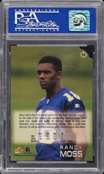 1998 Playoff Absolute FB Card # 40 Randy Moss HOF DIE-CUT ROOKIE RC PSA 9 MINT (MGD2)