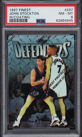 1997 Finest BkB Card #297 John Stockton Utah Jazz HOF W/Coating PSA 8 NM-MT (MGD2)
