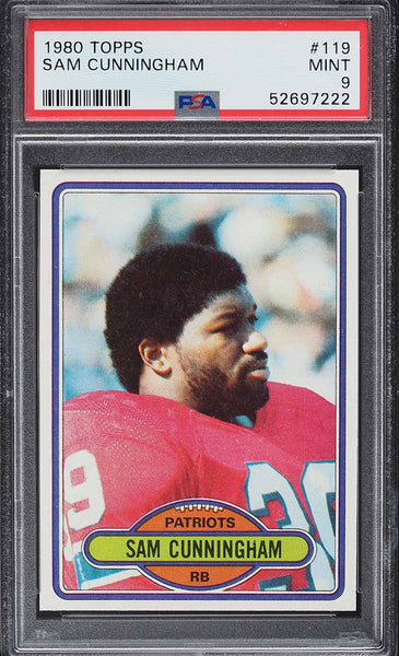 1980 Topps FB Card #119 Sam Cunningham New England Patriots HOF PSA 9 MINT (MGD2)