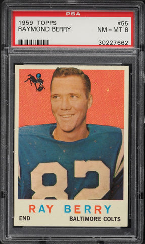 1959 Topps FB Card # 55 Raymond Berry Baltimore Colts HOF PSA 8 NM-MT (MGD2)