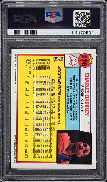 1992 Topps Gold BkB Card #270 Charles Barkley Phoenix Suns HOF PSA 10 GEM MINT (MGD2)