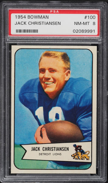 1954 Bowman FB Card #100 Jack Christiansen HOF PSA 8 NM-MT (MGD2)