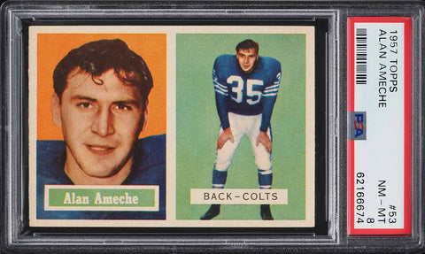 1957 Topps FB Card # 53 Alan Ameche Baltimore Colts HOF PSA 8 NM-MT (MGD2)