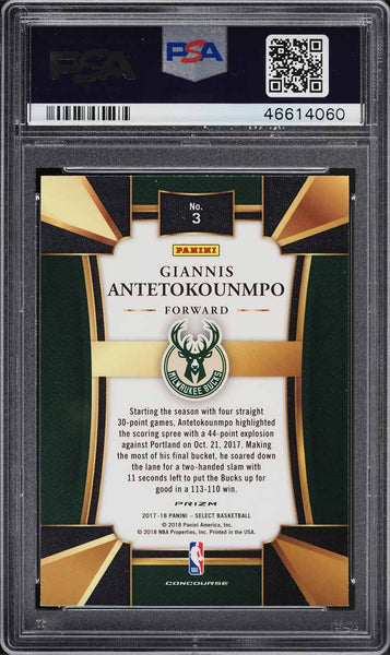 2017 Select Concourse BkB Card # 3 Giannis Antetokounmpo SILVER PRIZMS PSA 9 (MGD2)