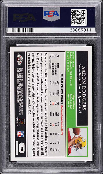 2005 Topps Chrome FB Card #190 Aaron Rodgers ROOKIE RC PSA 10 GEM MINT (MGD3)