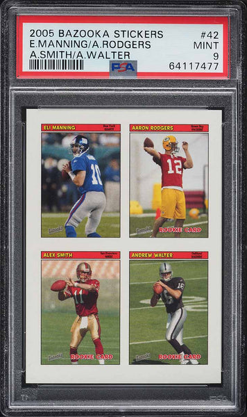 2005 Bazooka FB Stickers # 42 Eli Manning Aaron Rodgers Smith ROOKIE PSA 9 MINT (MGD2)