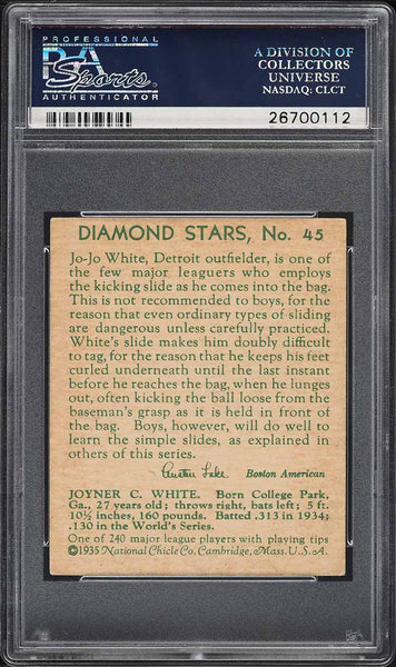 1935 Diamond Stars BB Card # 45 Jo Jo White Detroit Tigers PSA 4.5 VGEX+ (MGD2)