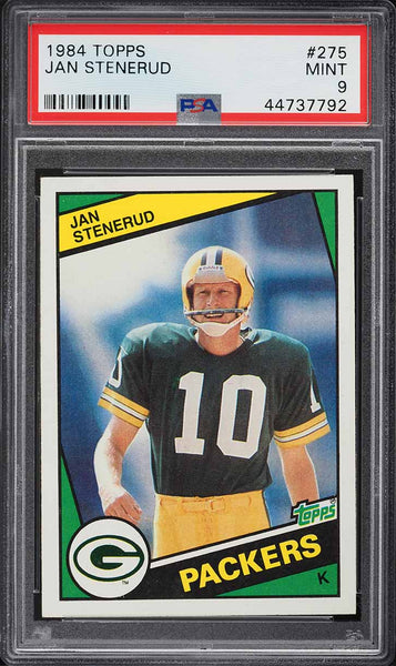 1984 Topps FB Card #275 Jan Stenerud Green Bay Packers HOF PSA 9 MINT (MGD2)