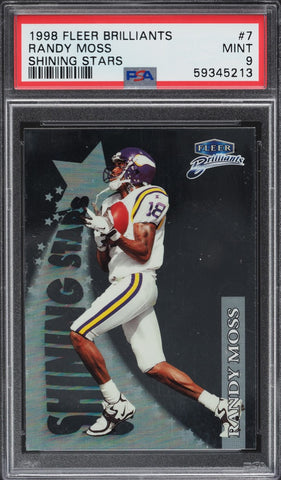 1998 Fleer Brilliants FB Card # 7 Randy Moss SHINING STARS ROOKIE RC PSA 9 MINT (MGD2)