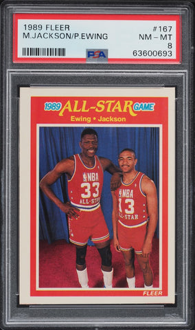 1989 Fleer Bkb Card #167 Marc Jackson Patrick Ewing ALL-STAR HOF PSA 8 NM-MT (MGD2)