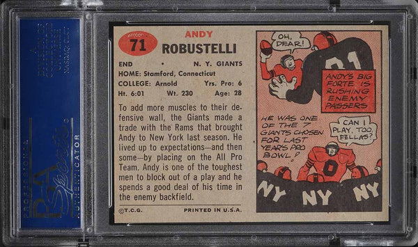 1957 Topps FB Card # 71 Andy Robustelli New York Giants HOF PSA 7 NRMT (MGD2)