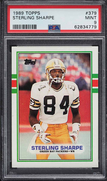 1989 Topps FB Card #379 Sterling Sharpe Green Bay Packers ROOKIE RC PSA 9 MINT (MGD2)