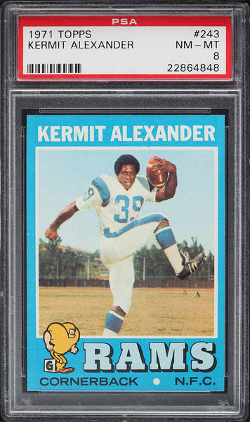 1971 Topps FB Card #243 Kermit Alexander Los Angeles Rams PSA 8 NM-MT (MGD2)