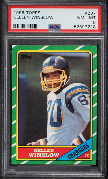 1986 Topps FB Card #237 Kellen Winslow San Diego Chargers HOF PSA 8 NM-MT (MGD2)