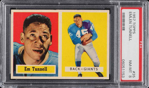 1957 Topps FB Card # 35 Emlen Tunnell New York Giants HOF PSA 8 NM-MT PWCC-A (MGD2)