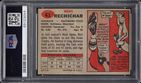 1957 Topps FB Card # 41 Bert Rechichar Baltimore Colts PSA 5 EX (MGD2)