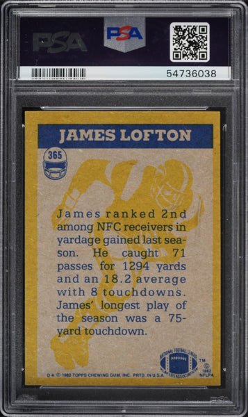 1982 Topps FB Card #365 James Lofton IN ACTION HOF PSA 8 NM-MT (MGD2)