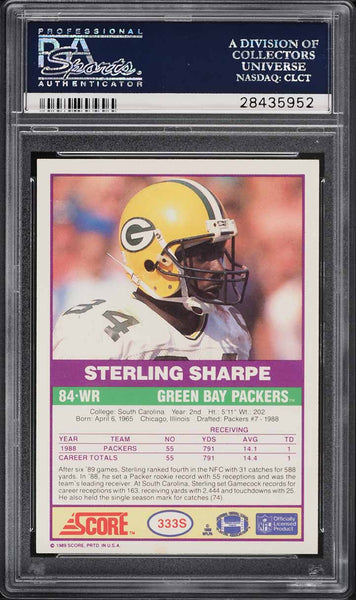 1989 Score Supplemental FB Card #333S Sterling Sharpe HOF ROOKIE RC PSA 10 (MGD2)