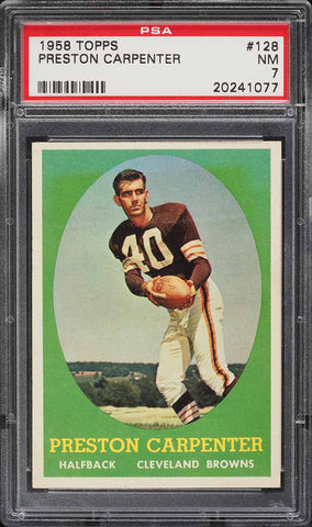 1958 Topps FB Card #128 Preston Carpenter Cleveland Browns PSA 7 NRMT (MGD2)