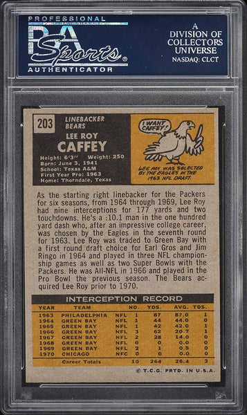 1971 Topps FB Card #203 Lee Roy Caffey Green Bay Packers HOF PSA 8 NM-MT (MGD2)