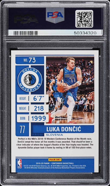 2019 Panini Contenders BkB Card # 73 Luka Doncic PSA 10 GEM MINT (MGD2)