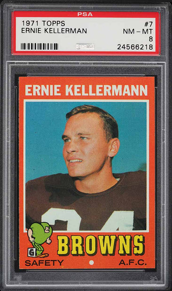 1971 Topps FB Card # 7 Ernie Kellerman Cleveland Browns PSA 8 NM-MT (MGD2)