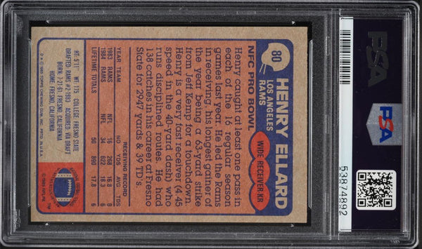 1985 Topps FB Card # 80 Henry Ellard Los Angeles Rams ROOKIE RC PSA 9 MINT (MGD2)