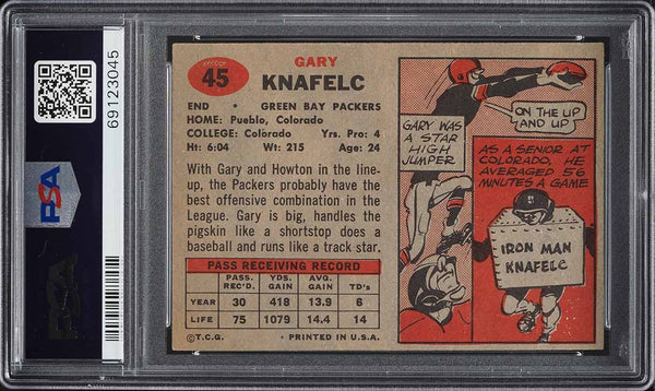 1957 Topps FB Card # 45 Gary Knafelc Green Bay Packers HOF PSA 7 NRMT (MGD2)