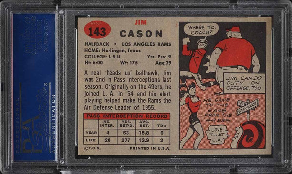 1957 Topps FB Card #143 Jim Cason Los Angeles Rams ROOKIE RC PSA 7 NRMT (MGD2)