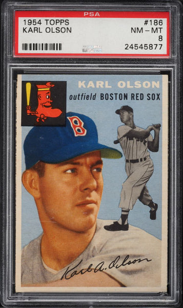 1954 Topps BB Card #186 Karl Olson Boston Red Sox PSA 8 NM-MT (MGD2)