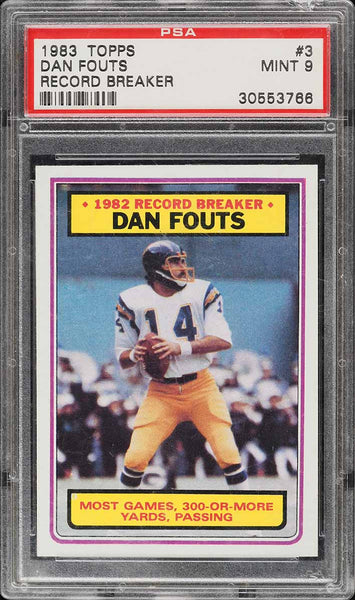 1983 Topps FB Card # 3 Dan Fouts San Diego Chargers HOF REC BREAKER PSA 9 MINT (MGD2)