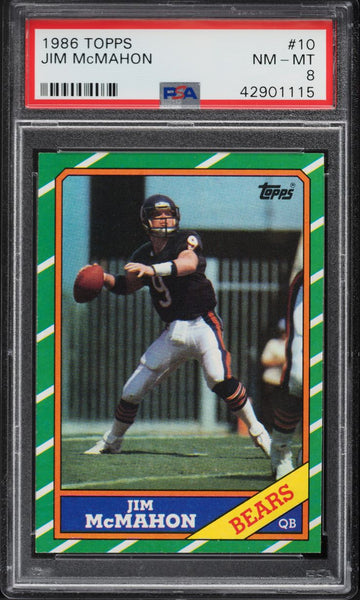 1986 Topps FB Card # 10 Jim McMahon Chicago Bears HOF PSA 8 NM-MT (MGD2)