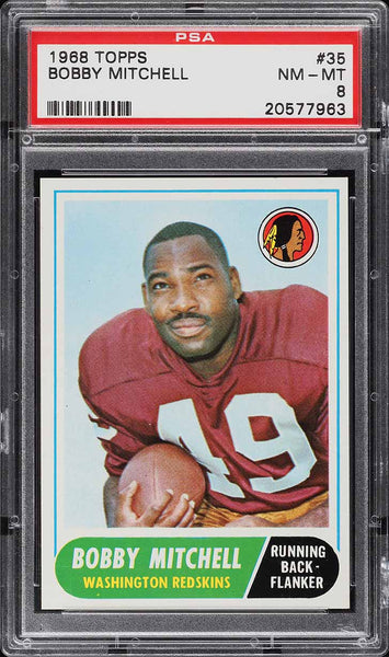 1968 Topps FB Card # 35 Bobby Mitchell Washington Redskins HOF PSA 8 NM-MT (MGD2)