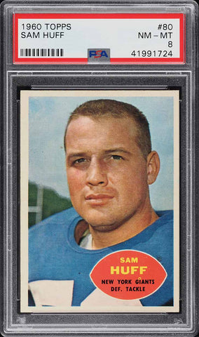 1960 Topps FB Card # 80 Sam Huff New York Giants HOF PSA 8 NM-MT (MGD2)