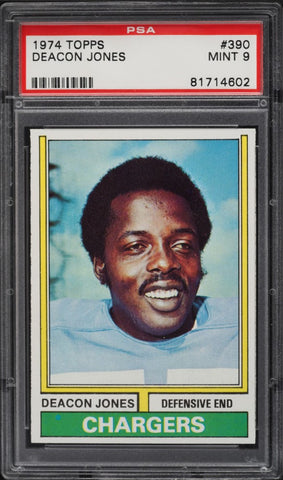 1974 Topps FB Card #390 Deacon Jones San Diego Chargers HOF PSA 9 MINT (MGD2)