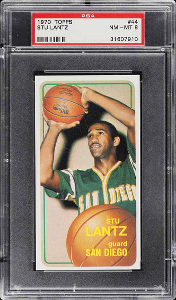 1970 Topps Bkb Card # 44 Stu Lantz San Diego Rockets ROOKIE RC PSA 8 NM-MT (MGD2)