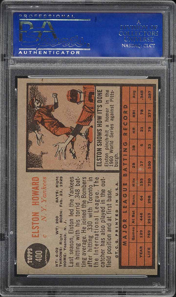 1962 Topps BB Card #400 Elston Howard New York Yankees PSA 8 NM-MT (MGD2)