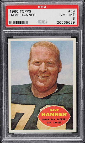 1960 Topps FB Card # 59 Dave Hanner Green Bay Packers HOF PSA 8 NM-MT (MGD2)