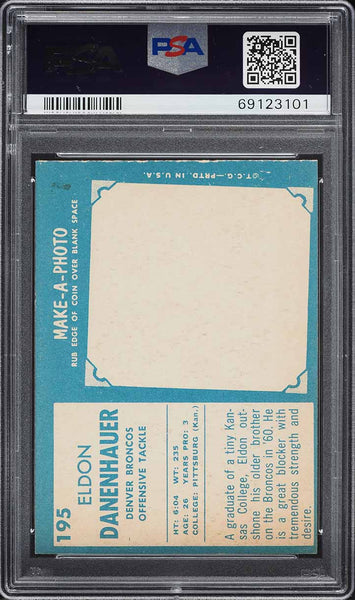 1961 Topps FB Card #195 Eldon Danenhauer Denver Broncos ROOKIE RC PSA 7 NRMT (MGD2)