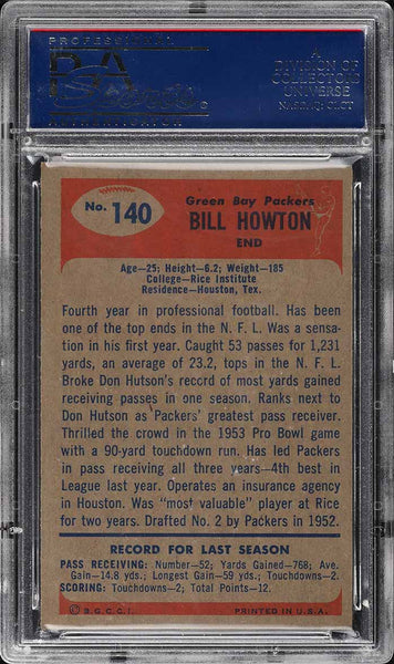 1955 Bowman FB Card #140 Bill Howton Green Bay Packers HOF PSA 8 NM-MT (MGD2)