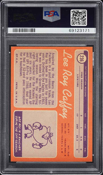 1970 Topps FB Card #236 Lee Roy Caffey Green Bay Packers HOF PSA 8 NM-MT (MGD2)