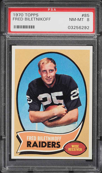 1970 Topps FB Card # 85 Fred Biletnikoff Oakland Raiders HOF PSA 8 NM-MT (MGD2)