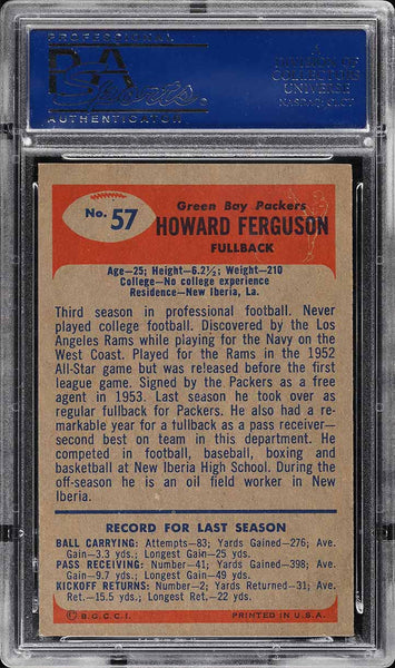 1955 Bowman FB Card # 57 Howard Ferguson Green Bay Packers ROOKIE RC PSA 8 NM-MT (MGD2)