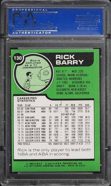 1977 Topps BkB Card #130 Rick Barry Golden State Warriors HOF PSA 8 NM-MT (MGD2)