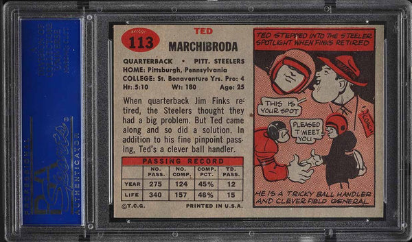 1957 Topps FB Card #113 Ted Marchibroda Pittsburgh Steelers PSA 7 NRMT (MGD2)