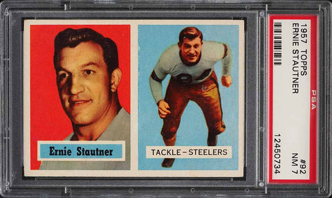 1957 Topps FB Card # 92 Ernie Stautner Pittsburgh Steelers HOF PSA 7 NRMT (MGD2)