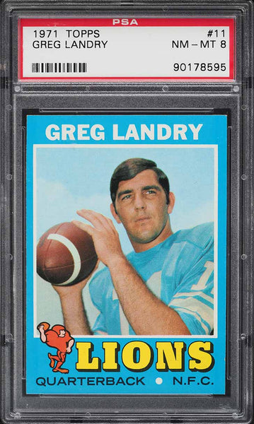 1971 Topps FB Card # 11 Greg Landry Detroit Lions ROOKIE RC PSA 8 NM-MT (MGD2)