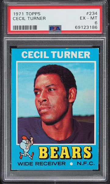 1971 Topps FB Card #234 Cecil Turner Chicago Bears ROOKIE RC PSA 6 EXMT (MGD2)